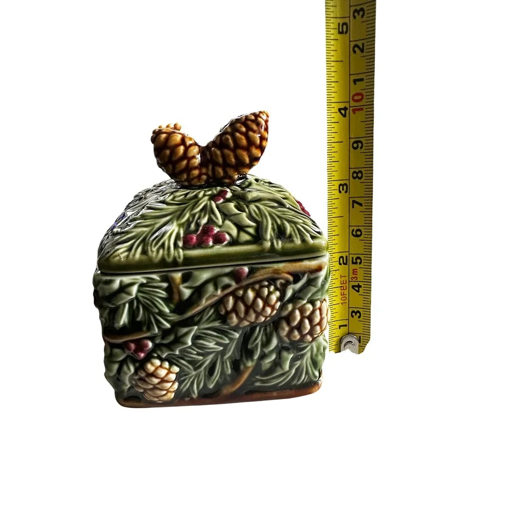 Grasslands Road Ceramic Pinecone Candle Jar with Lid Christmas Winter Decor
